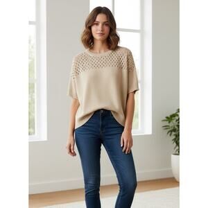 Women's Fate Small Cream Short Sleeved Sweater Cottage Bohemian 100% Cotton